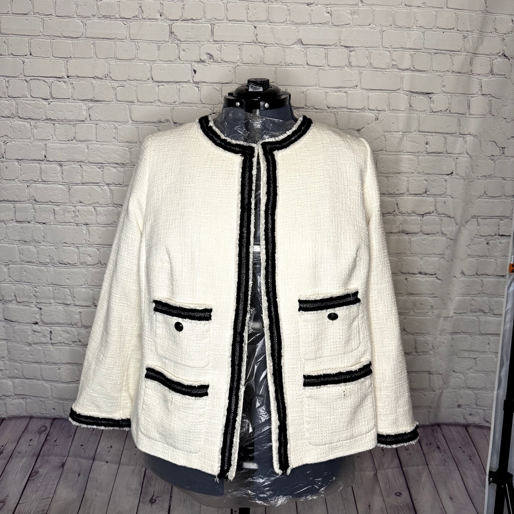 Talbots White Boucle Jacket w/Black trim